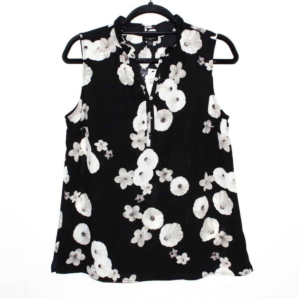 Talbots Ruffle Collar Sleeveless Floral Blouse